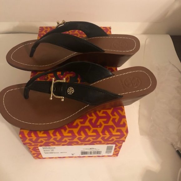 Tory Burch Shoes - Tory Burch Nora Wedge Sandals Black size 8